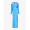 Christopher Esber Womens Boston Blue Crosscut Long-sleeves Silk Maxi Dress
