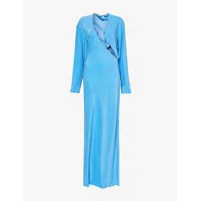 Christopher Esber Womens Boston Blue Crosscut Long-sleeves Silk Maxi Dress In Boston Blue
