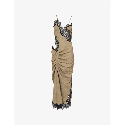 CHRISTOPHER ESBER WOMENS EUCALYPT/ BLACK CRIMPED LACE CAMI CREPE MIDI DRESS