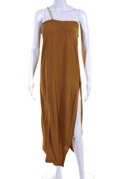 Christopher Esber Womens Gold Tone Sleeveless One Shoulder Dress Yam Brown