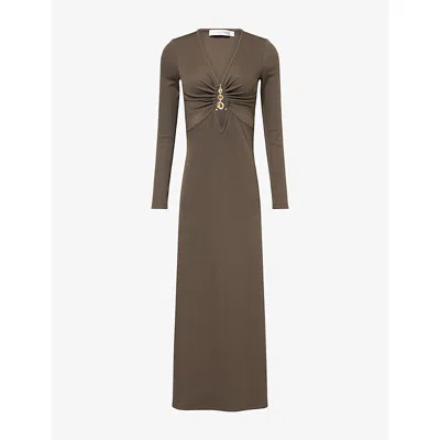 Christopher Esber Womens Husk Droplet Crystal Loophole Rib-knit Maxi Dress In Brown