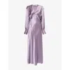 Christopher Esber Womens Mauve Crosscut Long-sleeves Silk Maxi Dress In Mauve