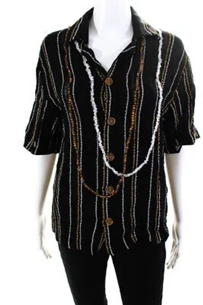 Pre-owned Christopher Esber Womens Short Sleeve Crystal Garland Shirt - Black Stripe Size