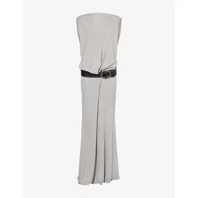 Christopher Esber Womens Slate Grey Leather Belted Jersey Maxi Dress In Gray