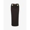 Christopher Esber Womens Carbon Stone-embellished Ruched Stretch-woven Midi Skirt In Black