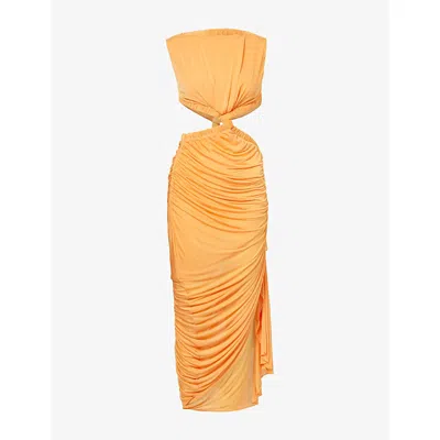 Christopher Esber Womens Theia Separation Ruched Rayon-blend Maxi Dress Nectar