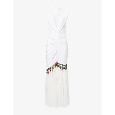 Christopher Esber Womens Tropique Droplet Wood-embellished Jersey Gown White