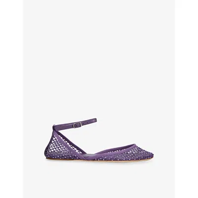 Christopher Esber Minette Leather-trimmed Crystal-embellished Mesh Ballet Flats In Purple