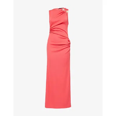 Christopher Esber Callisto Trinity Embellished Ruched Ribbed-jersey Maxi Dress In Orange