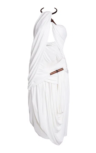 Christopher Esber Wood-detailed Draped Jersey Midi Dress In White