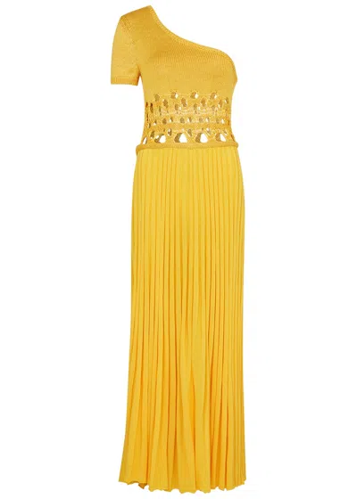 Christopher Esber Yellow One-shoulder Ribbed-knit Dress