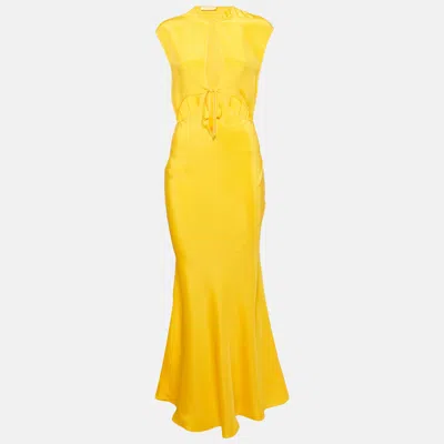 Pre-owned Christopher Esber Yellow Silk Crepe Cutout Detail Long Dress M