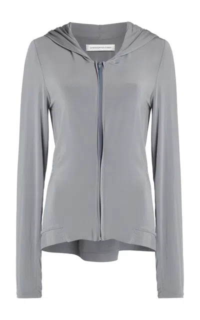 Christopher Esber Zipped Jersey Hoodie In Grey