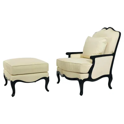Pre-owned Christopher Guy French Regency Style Lounge Chair & Ottoman In Cream Upholstery In White
