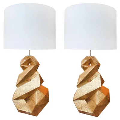 Pre-owned Christopher Guy Gold Mahogany Table Lamps - A Pair In Gray