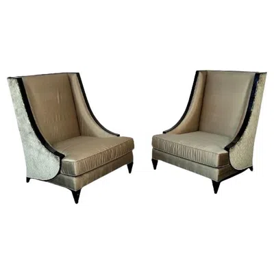 Pre-owned Christopher Guy Mid-century Modern Style  Square Wingback / Lounge Chair, Silk In Brown