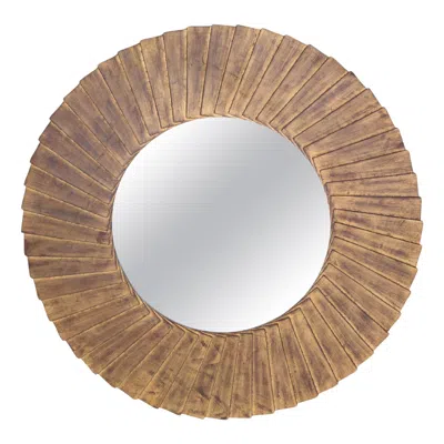 Pre-owned Christopher Guy Round Mirror With Pleated Wooden Frame, Ed., Singapore Circa 2018 In Brown