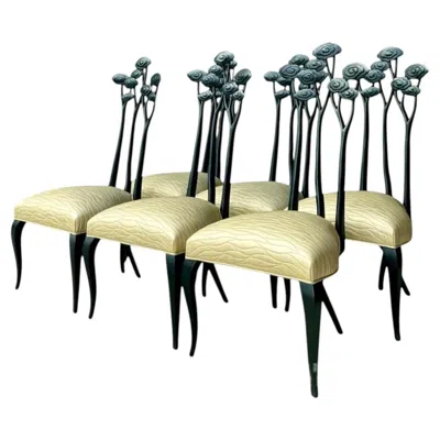 Pre-owned Christopher Guy Vintage  Art Nouveau Style Dining Chairs - Set Of 6 In Brown