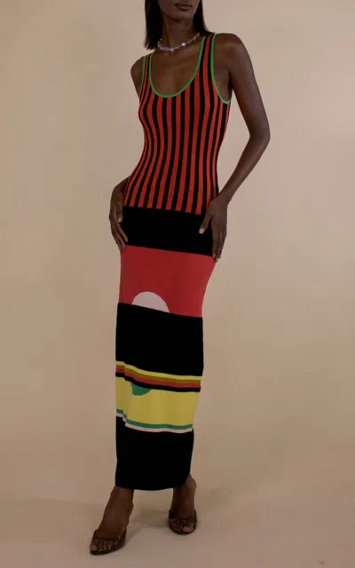 Christopher John Rogers Accordion Rib Scoop Neck Tank Top In Multi