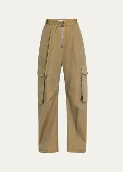 Christopher John Rogers Belted Cargo Pants With Contrast Stitching In Green