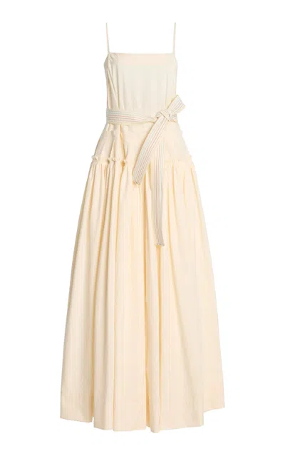 Christopher John Rogers Belted Inside-out Babydoll Cotton Maxi Dress In Gold