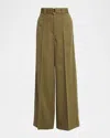 Christopher John Rogers Belted Pintuck Wool Twill Wide-leg Pants In Brown