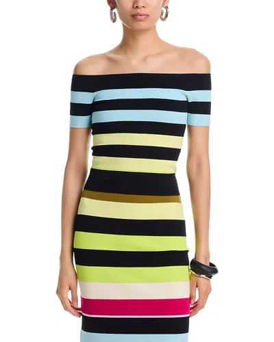 Christopher John Rogers Off-the-shoulder Striped Body-con Knit Top In Multi
