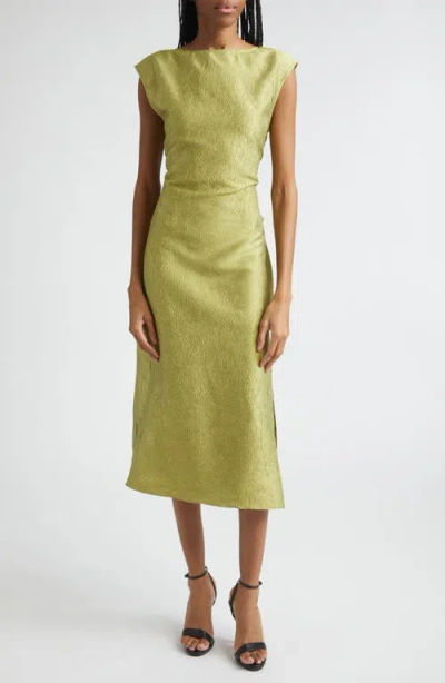 Christopher John Rogers Bow Crinkled Silk Midi Dress In Green