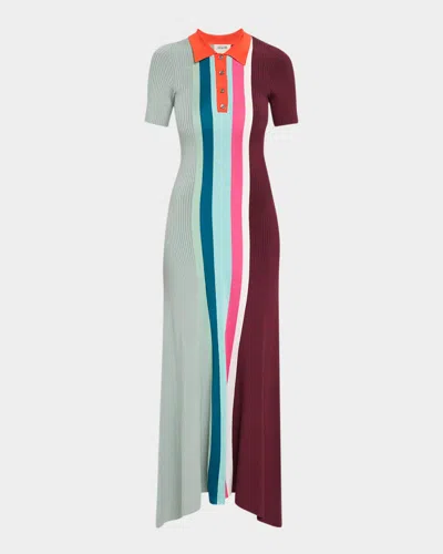 Christopher John Rogers Bowling Colorblock Knit Midi Polo Dress In Multi
