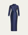 Christopher John Rogers Buttoned Sailor Column Wool Shirtdress In Caviar