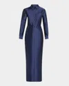 Christopher John Rogers Buttoned Sailor Column Wool Shirtdress In Caviar