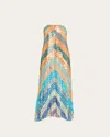 Christopher John Rogers Chevron Sequined Bias Strapless Maxi Dress In Multi