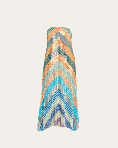 Christopher John Rogers Chevron Sequined Bias Strapless Maxi Dress In Multi