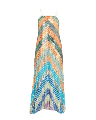 CHRISTOPHER JOHN ROGERS CHEVRON SEQUINED BIAS STRAPLESS MAXI DRESS
