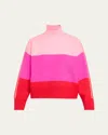 Christopher John Rogers Colorblock Brushed Oversized Turtleneck Wool Sweater In Hibiscus Multi