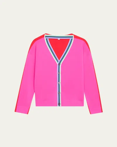 Christopher John Rogers Colorblock Convertible Wool Cardigan In Hibiscus Multi