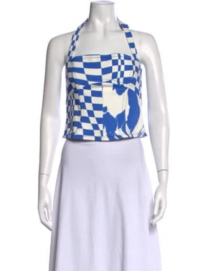 Pre-owned Christopher John Rogers Colorblock Pattern Halterneck Crop Top In White