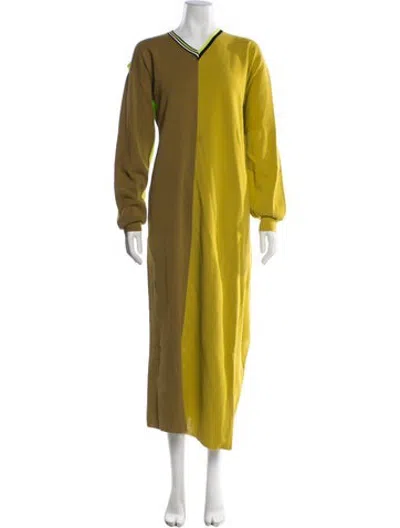 Pre-owned Christopher John Rogers Colorblock Pattern Long Dress In Green