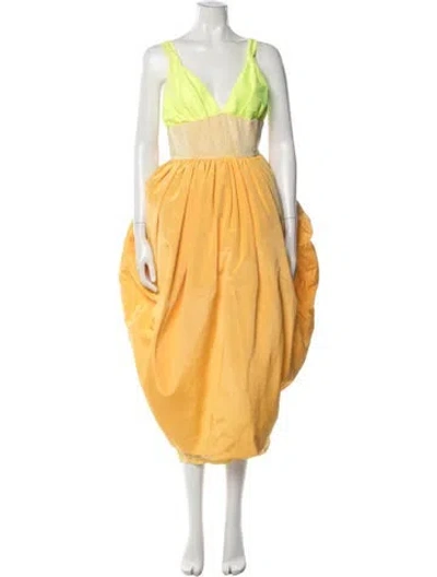 Pre-owned Christopher John Rogers Colorblock Pattern Long Dress In Orange