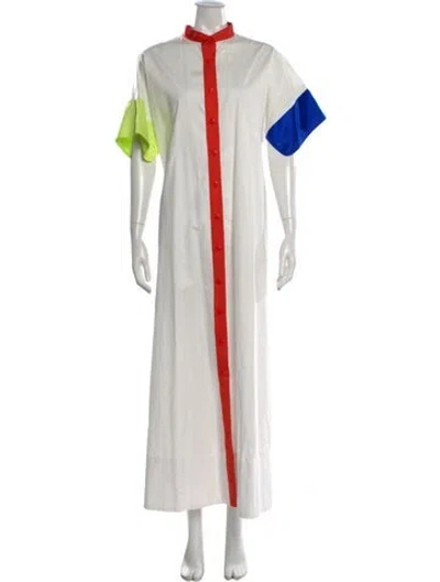 Pre-owned Christopher John Rogers Colorblock Pattern Long Dress In White