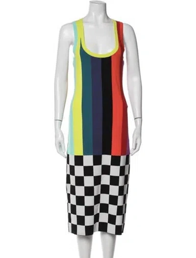 Pre-owned Christopher John Rogers Colorblock Pattern Midi Length Dress In Yellow