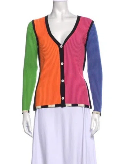 Pre-owned Christopher John Rogers Colorblock Pattern V-neck Sweater In Multi