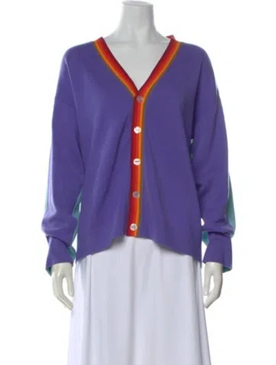 Pre-owned Christopher John Rogers Colorblock Pattern V-neck Sweater In Purple