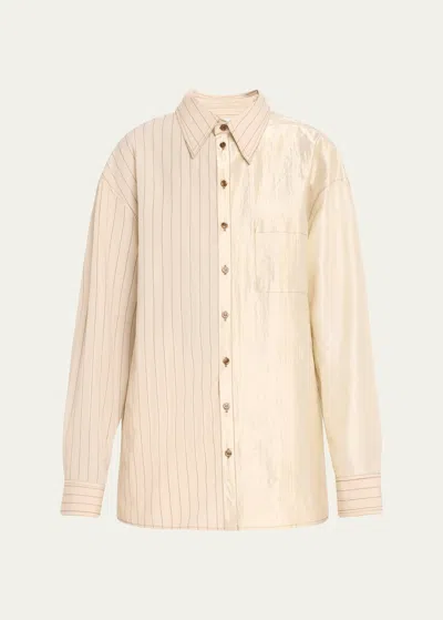 Christopher John Rogers Colorblock Striped Jumbo Button-front Shirt In White