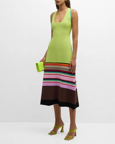 Christopher John Rogers Colorblock Striped Tank Midi Dress In Wasabi Multi