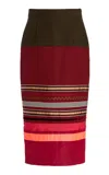 Christopher John Rogers Colorblocked Embroidered Cotton-silk Midi Skirt In Multi
