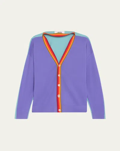 Christopher John Rogers Convertible Colorblock Cutout Wool Cardigan In Nepeta Multi