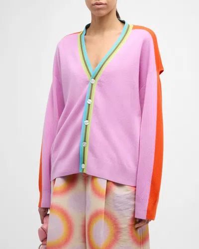 Christopher John Rogers Convertible Colorblock Knit Cardigan In Taro