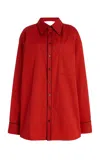 Christopher John Rogers Convertible Oversized Cotton Shirt In Red