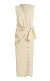 Christopher John Rogers V-neck Sleeveless Sarong Maxi Shirtdress In Ivory